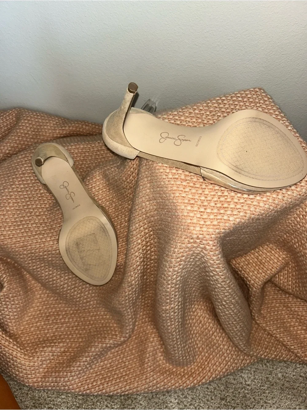 NEW Jessica Simpson Daisile Pump Nude Clear-Strap Stiletto Sandals Sz 8.5